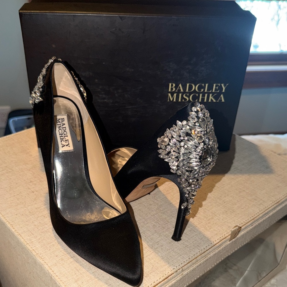 Badgley Mischka Black Heels with Silver Embellishments